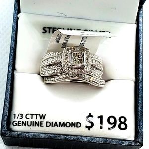 Silver 0.33 Ct Natural Diamond Engagement set